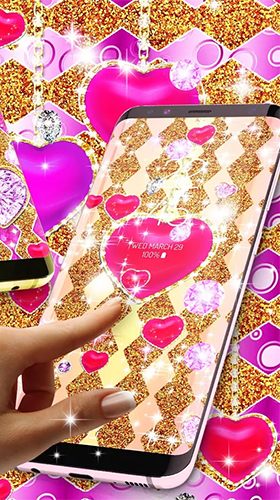 Download Hintergrund Live Wallpaper Goldene Luxus-Diamant-Herzen  für Android kostenlos.