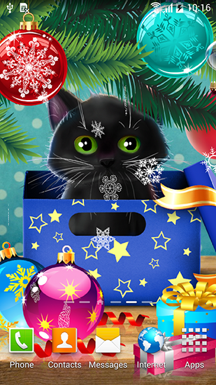 Kostenlos Live Wallpaper Kätzchen an Weihnachten für Android Smartphones und Tablets downloaden.