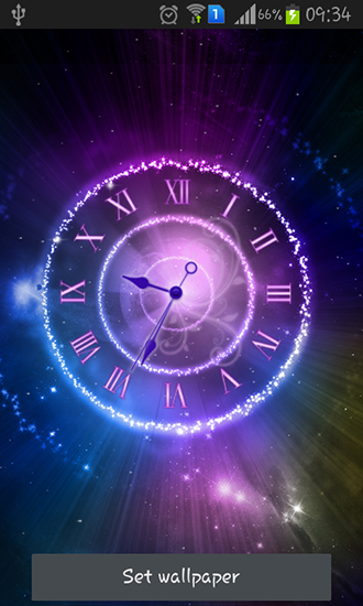Download Mit Uhr Live Wallpaper Strahlende Uhr für Android kostenlos.