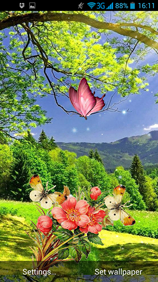 Download Pflanzen Live Wallpaper Schmetterlinge im Frühling für Android kostenlos.