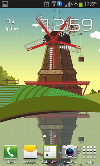 Download Vektor Live Wallpaper Windmühle und Teich für Android kostenlos.