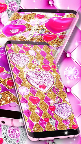 Bildschirm screenshot Goldene Luxus-Diamant-Herzen  für Handys und Tablets.
