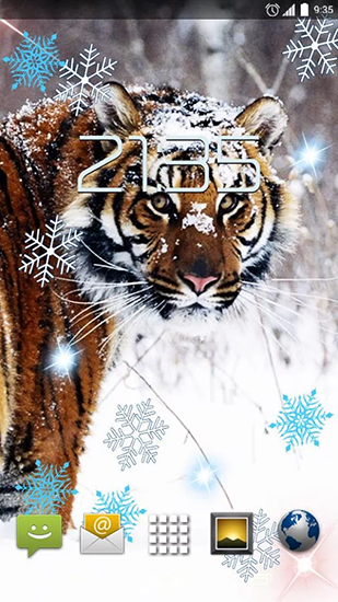 Android Hintergrundbilder Schnee Tiger kostenlos auf den Desktop herunterladen. 