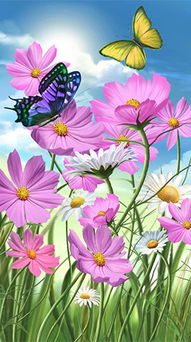 Bildschirm screenshot Sommer: Blumen und Schmetterlinge  für Handys und Tablets.