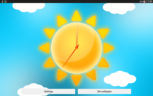 Bildschirm screenshot Sonniges Wetter: Uhr für Handys und Tablets.