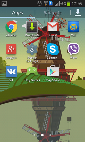 Bildschirm screenshot Windmühle und Teich für Handys und Tablets.