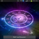 Neben Live Wallpapern für Android Schatten Galaxie kannst du die apk des Hintergrunds Strahlende Uhr gratis herunterladen.