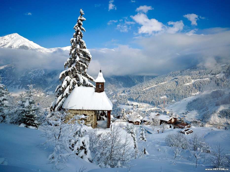 Landschaft,Winterreifen,Häuser,Schnee