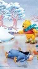 Lade kostenlos Hintergrundbilder Cartoon,Winterreifen,Eis,Schnee,Bilder,Winnie the Pooh für Handy oder Tablet herunter.