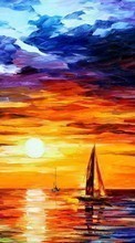 Lade kostenlos 320x480 Hintergrundbilder Landschaft,Sunset,Sky,Kunst,Sea,Malereien für Handy oder Tablet herunter.