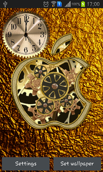 Download Live Wallpaper Goldene Apple Uhr für Android 4.2.1 kostenlos.