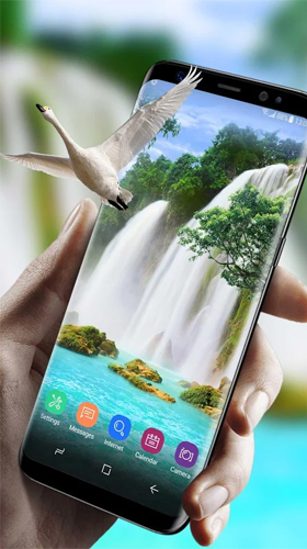 Bildschirm screenshot Wasserfall und Schwan  für Handys und Tablets.