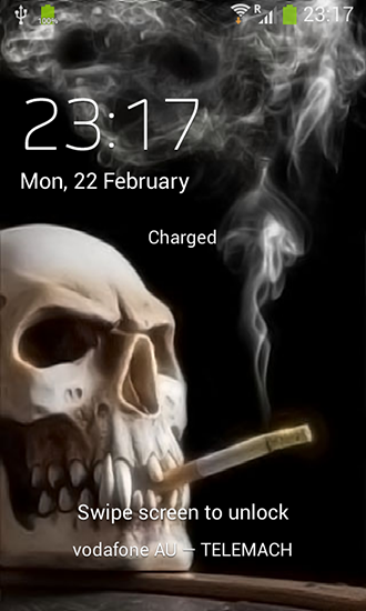 Bildschirm screenshot Rauchender Schädel für Handys und Tablets.